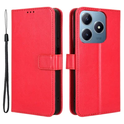 For Realme Note 60x 4G / C63 4G / C61 4G / Narzo N63 4G Case Wallet PU Leather Flip Phone Cover - Red