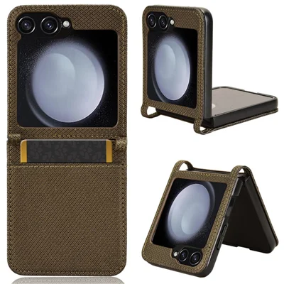 For Samsung Galaxy Z Flip7 FE 5G / Z Flip6 5G Case Leather Phone Cover with Card Slot - Brown
