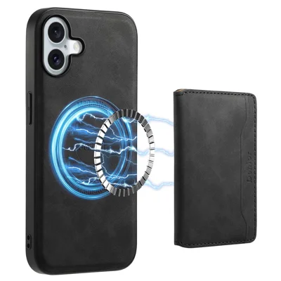 DENIOR D13 For iPhone 16 Plus Case Compatible with MagSafe Card Bag Kickstand Phone Cover - Black