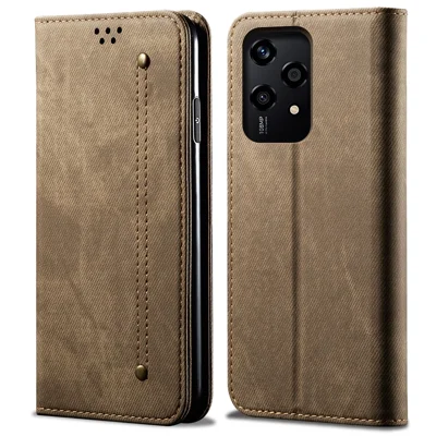 For Honor 200 Lite Case Jeans Cloth Texture Leather Phone Cover with TPU Inner Shell - Khaki
