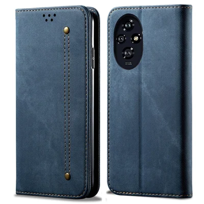 For Honor 200 5G Case Wallet Leather Phone Cover Jeans Cloth Texture Anti-Fingerprint - Blue