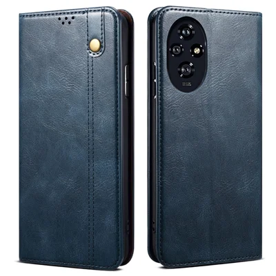 For Honor 200 5G Case Crazy Horse Texture Leather Phone Cover Hidden Magnetic Adsorption - Blue