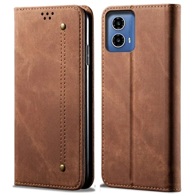 Fodral för Motorola Moto G85 5G / S50 Neo 5G Läderplånbok Bokfodral Mobilhölse i Jeansvävstruktur - Kaffe