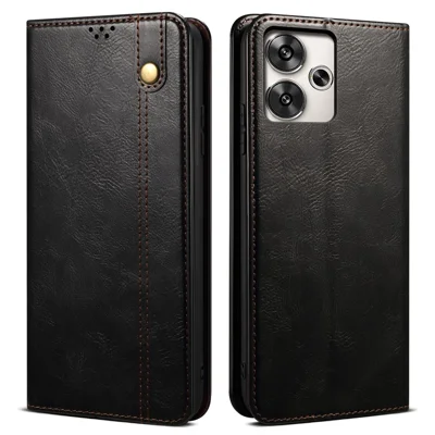 For Xiaomi Redmi 13 5G / 13 4G / Note 13R 5G / Poco M6 4G Case Crazy Horse Texture PU Leather Stand Phone Cover - Black
