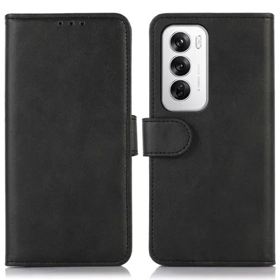 For Oppo Reno12 5G (Global) Case Cowhide Texture Leather Wallet Phone Cover - Black