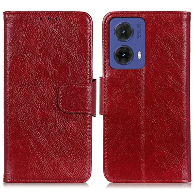 For Motorola Moto G85 5G / S50 Neo 5G Case Nappa Texture Split Leather Wallet Phone Cover - Red