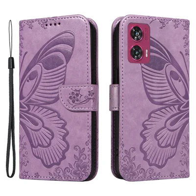 For Motorola Edge 50 Fusion 5G Wallet Case PU Leather Folio Flip Butterfly Phone Cover - Light Purple