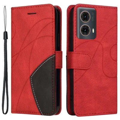 For Motorola Moto G85 5G / S50 Neo 5G Leather Case Wallet Stand Color Splicing Phone Cover  - Red