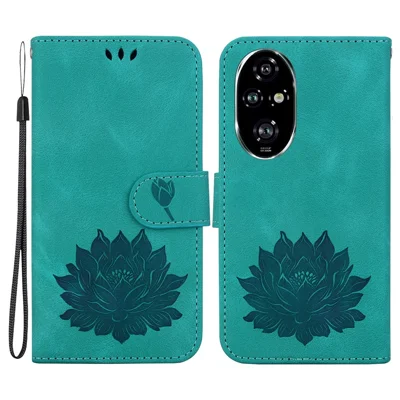 For Honor 200 Pro 5G Case Lotus Imprint Leather Wallet Phone Cover - Green