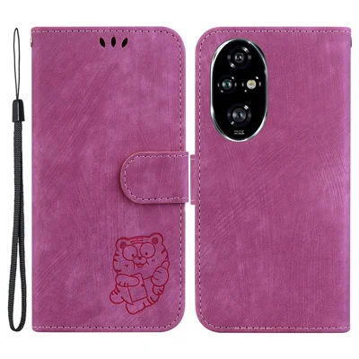 For Honor 200 Pro 5G Wallet Case Cute Tiger Imprint Leather Phone Cover - Rose