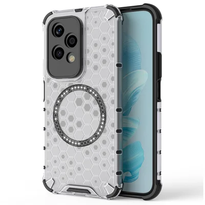 For Honor 200 Lite Magnetic Case Honeycomb TPU+PC Cell Phone Cover - Transparent