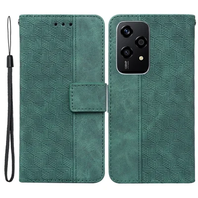 For Honor 200 Lite Leather Case Geometry Imprint Wallet Phone Cover - Green