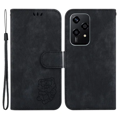 For Honor 200 Lite Case Cute Tiger Imprint Leather Phone Cover with Wallet - Black