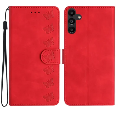 For Samsung Galaxy S24 FE Case Wallet PU Leather Phone Cover Butterfly Imprinted - Red