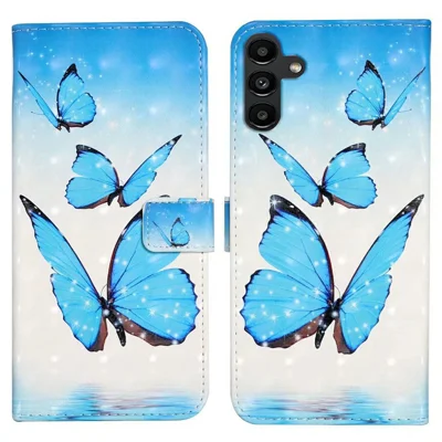 For Samsung Galaxy S24 FE Case 3D Pattern Printed Leather Phone Cover Card Holder - Three Butterflies