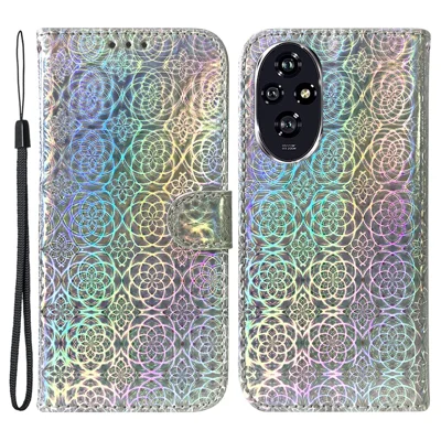 For Honor 200 5G Stand Case Dazzling Flower Protective PU Leather Phone Cover - Grey