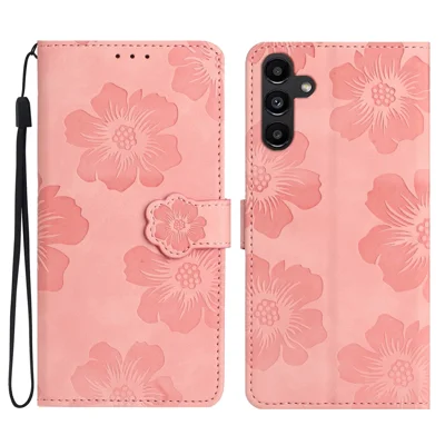 For Samsung Galaxy S24 FE Case Leather Floral Imprinted Flip Stand Phone Cover - Pink