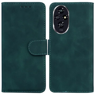 For Honor 200 5G Protective Case Solid Color Leather Mobile Phone Cover with Stand - Green