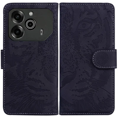 For TECNO Pova 6 5G / 6 Pro 5G Wallet Case Tiger Imprint Leather Stand Phone Cover - Black