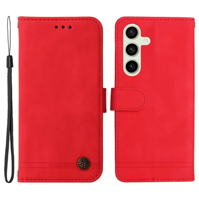 Etui portfelik z klapką z naturalnej skóry dla Samsung Galaxy S24 FE, etui dotyk skóry, podpórka z paskiem - Czerwony