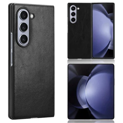 For Samsung Galaxy Z Fold6 5G Case Litchi Texture PU Leather + PC Phone Cover - Black