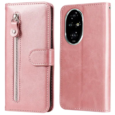 For Honor 200 Pro 5G Case Calf Texture Zipper Pocket Leather Phone Cover - Pink