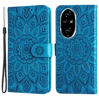 For Honor 200 Pro 5G Case PU Leather Wallet Phone Cover Sunflower Pattern - Blue
