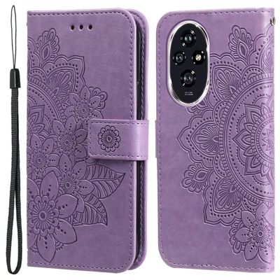For Honor 200 5G Case Floral Pattern PU Leather Wallet Stand Phone Cover - Purple