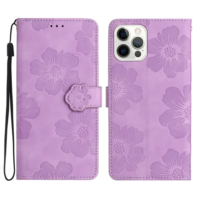 For iPhone 16 Pro Max Case Blooming Floral Flip Leather Phone Cover - Purple