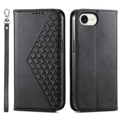 For iPhone 17e / 16e Wallet Case PU Leather Phone Cover Mobile Accessories   - Black