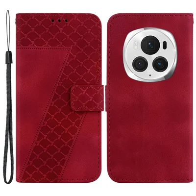 For Honor Magic6 Pro 5G Leather Case 7-Shaped Pattern Phone Cover - Red