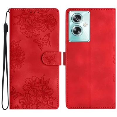 For Oppo A79 5G / A2 5G Case Butterfly Flower PU Leather Magnetic Clasp Phone Cover - Red