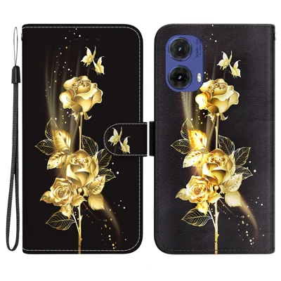 For Motorola Moto G85 5G / S50 Neo 5G Case Pattern Print Leather Phone Cover with Card Holder - Gold Butterfly Rose