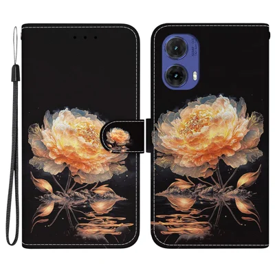 For Motorola Moto G85 5G / S50 Neo 5G Case Pattern Print Leather Phone Cover with Card Holder - Gold Peony
