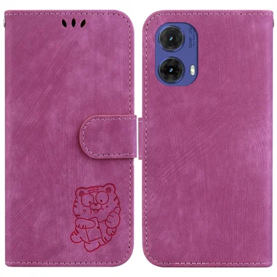 For Motorola Moto G85 5G / S50 Neo 5G Case Leather Wallet Phone Cover Cute Tiger Imprint - Rose