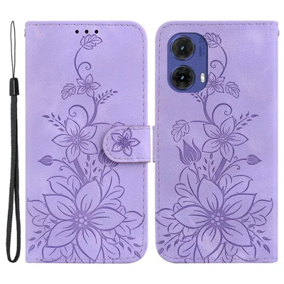 For Motorola Moto G85 5G / S50 Neo 5G Phone Stand Case PU Leather Wallet Phone Cover with Imprinted Flower Pattern - Purple