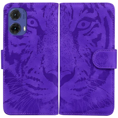 For Motorola Moto G85 5G / S50 Neo 5G Mobile Phone Stand Case Imprinted Tiger PU Leather Wallet Phone Cover - Purple