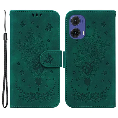 For Motorola Moto G85 5G / S50 Neo 5G Wallet Phone Stand Case PU Leather + TPU Phone Cover with Butterfly Flower Imprinted Pattern - Green
