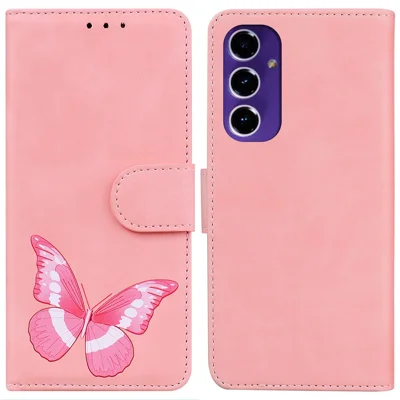 For Samsung Galaxy S24 FE Phone Case Printed  Butterfly PU Leather Stand Phone Cover Wallet - Pink