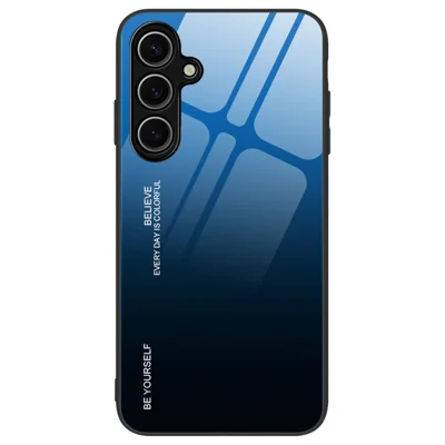 For Samsung Galaxy S24 FE Gradient Color Phone Case Tempered Glass+TPU Cover Phone Protection Shell - Blue+Black