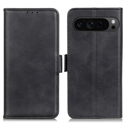 For Google Pixel 10 Pro XL / 9 Pro XL Phone Case Cowhide Texture PU Leather Phone Stand Cover - Black