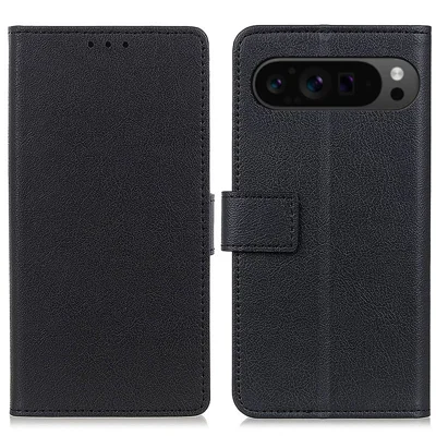 For Google Pixel 10 Pro XL / 9 Pro XL Textured Phone Case PU Leather Phone Stand Cover - Black