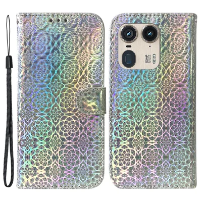 For Motorola Edge 50 Ultra 5G / Moto X50 Ultra 5G Dazzling Flower Phone Case PU Leather Phone Cover  - Grey