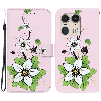 Groothandel telefoonhoesje voor Motorola Edge 50 Ultra 5G / Moto X50 Ultra, portemonnee lederen telefoonstandaardhoesje met patroonprint - Lily
