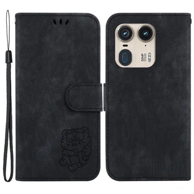 For Motorola Edge 50 Ultra 5G / Moto X50 Ultra 5G Phone Stand Case Imprinted Pattern PU Leather Wallet Phone Cover - Black