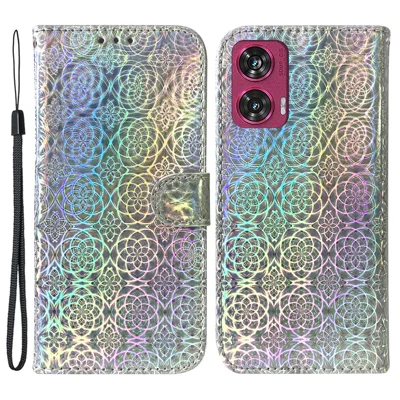 For Motorola Edge 50 Fusion 5G Phone Case Dazzling Flower PU Leather Phone Cover - Grey