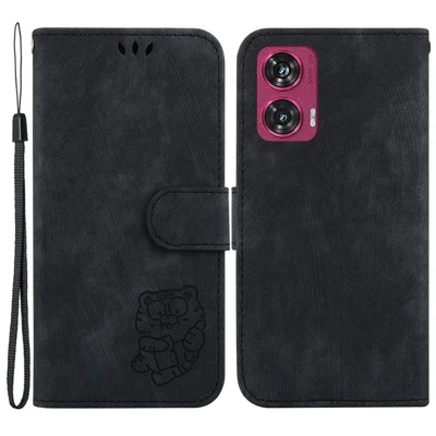 For Motorola Edge 50 Fusion 5G Wallet Case Cute Tiger Imprint Leather Phone Cover - Black