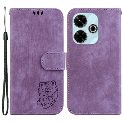 For Xiaomi Redmi 13 5G / 13 4G / Poco M6 4G Case Leather Wallet Cute Tiger Imprint Phone Cover - Purple