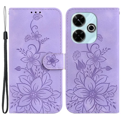 For Xiaomi Redmi 13 5G / 13 4G / Poco M6 4G Case PU Leather Lily Flower Anti-Drop Phone Cover - Purple