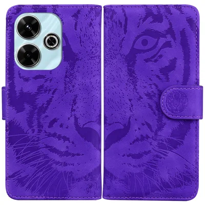 For Xiaomi Redmi 13 5G / 13 4G / Poco M6 4G Case Tiger Imprint Anti-Fall PU Leather Phone Cover - Purple